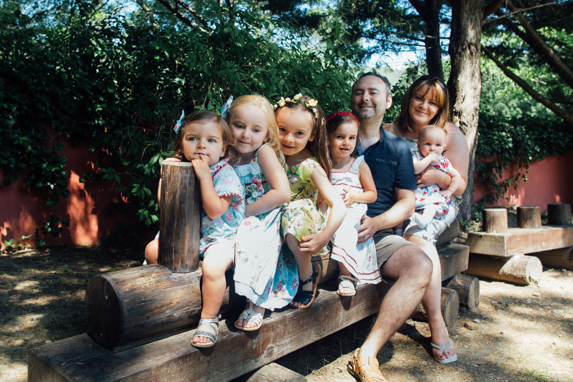 Picture of a family with parents and 5 daughters, south of France holidays with toddlers, Country Kids