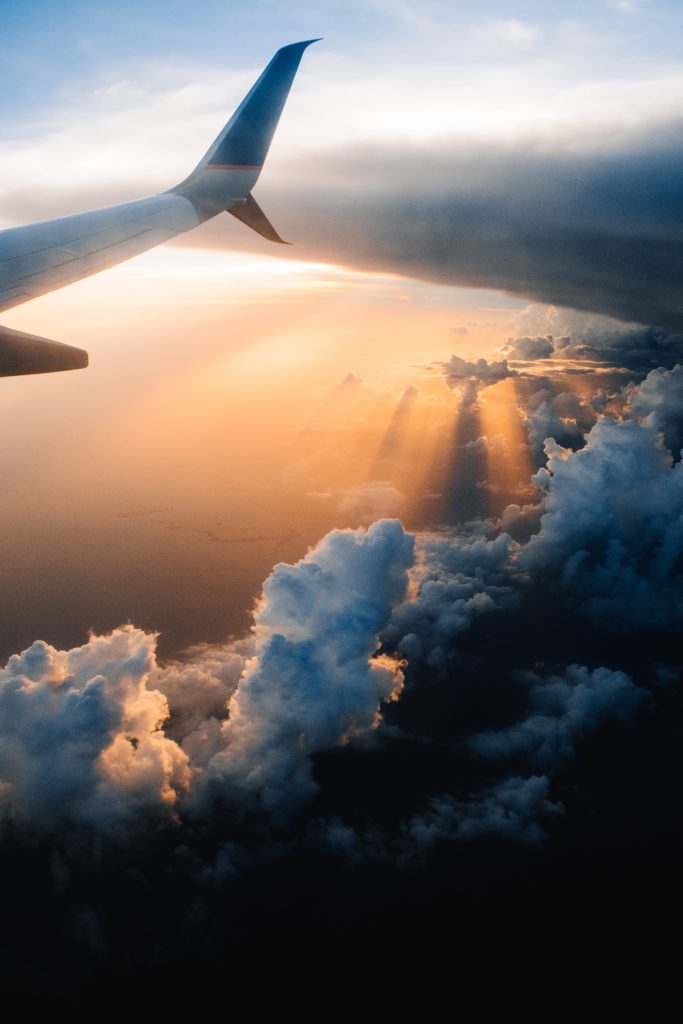 sunset sky view from plane - family holidays in south of France – country kids